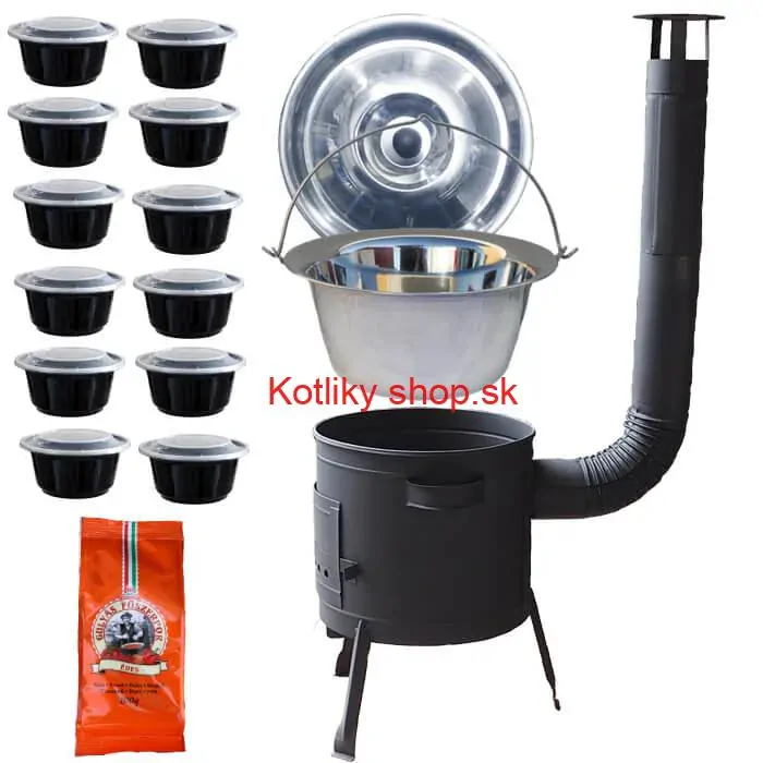 Nerezový kotlík 22 L (0,8 mm) INOX + hrubostenná (1,5 mm) žiaruvzdorná kotlina BALKY STRONG 42 PLUS 600 + misky 12 ks + paprikové korenie na guláš 100 g