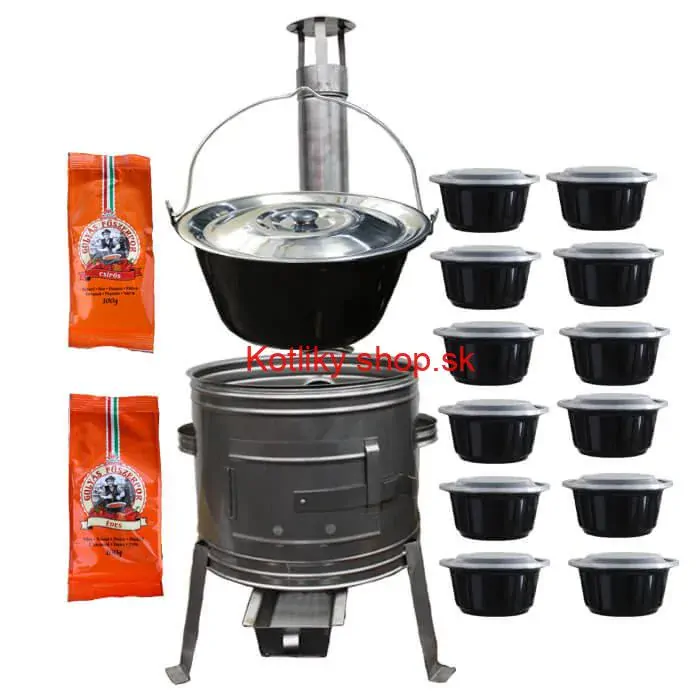 Smaltovaný kotlík 22 L (1,2 mm) + nerezová kotlina 42 cm TOPLUX + misky 12 ks + 2 x korenie na guláš 100 g