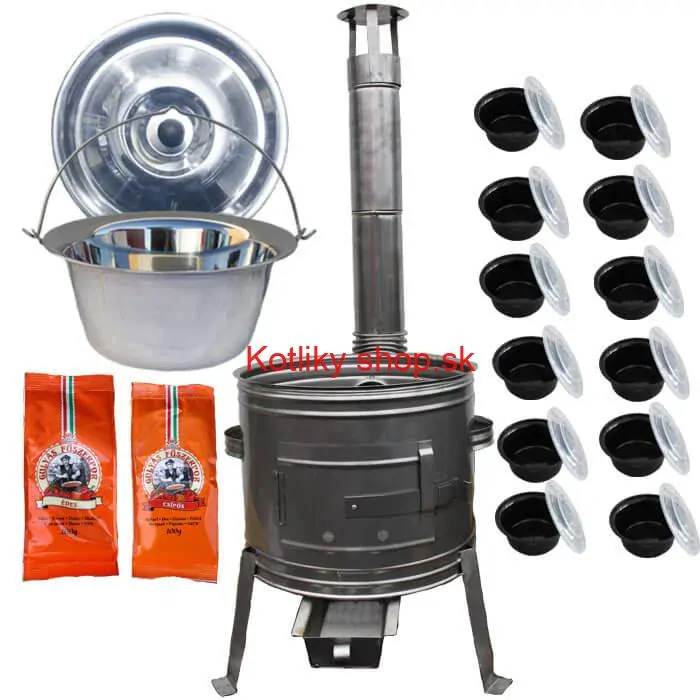Nerezový kotlík 22 L (0,8 mm) INOX + nerezová kotlina 42 cm TOPLUX + misky 12 ks + 2 x korenie na guláš 100 g