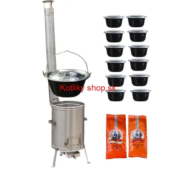 Smaltovaný kotlík 22 L (1,2 mm) + nerezová kotlina 42 cm LUX + misky 12 ks + 2 x korenie na guláš 100 g