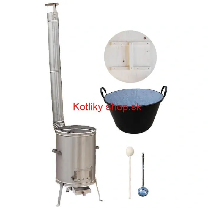 Zabíjačkový smaltovaný kotol 100 L + nerezová kotlina (1,5 mm) 60 cm LUX + vareška a naberačka