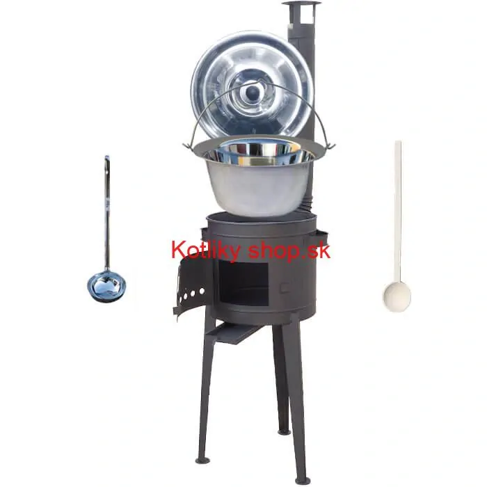 Nerezový kotlík 22 L (0,8 mm) + vysoká žiaruvzdorná kotlina (2,0 mm) HODO 42 cm PLUS 600 + vareška + naberačka