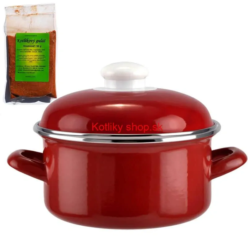 Smaltovaný kastról s pokrievkou 3 L červený + pikantná zmes korenia 50 g Kotlíkový guláš