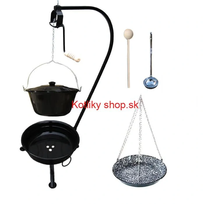 Smaltovaný kotlík 13 L (1,2 mm) + smaltovaná panvica + prenosné ohnisko