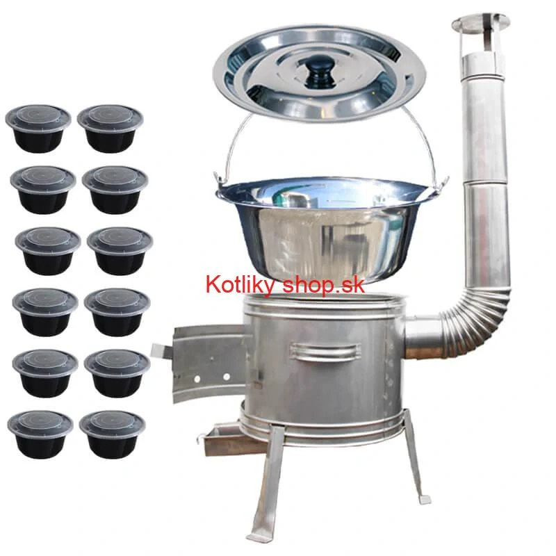 Nerezový kotlík 22 L (0,8 mm) INOX + Nerezová kotlina 42 INOX + misky 12 ks