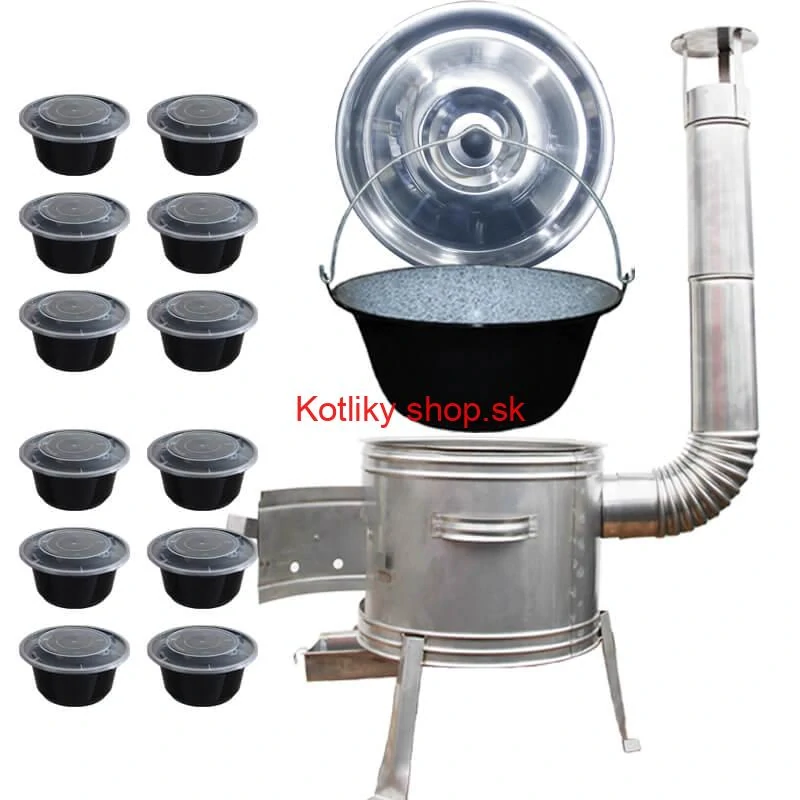 Smaltovaný kotlík 25 L + Nerezová kotlina 42 INOX + misky 12 ks
