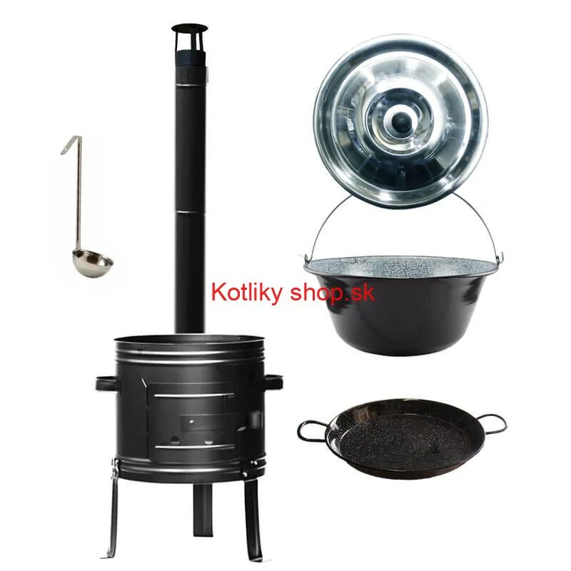 Smaltovaný kotlík 25 L + kovová kotlina + smaltovaná panvica 46 cm Paella