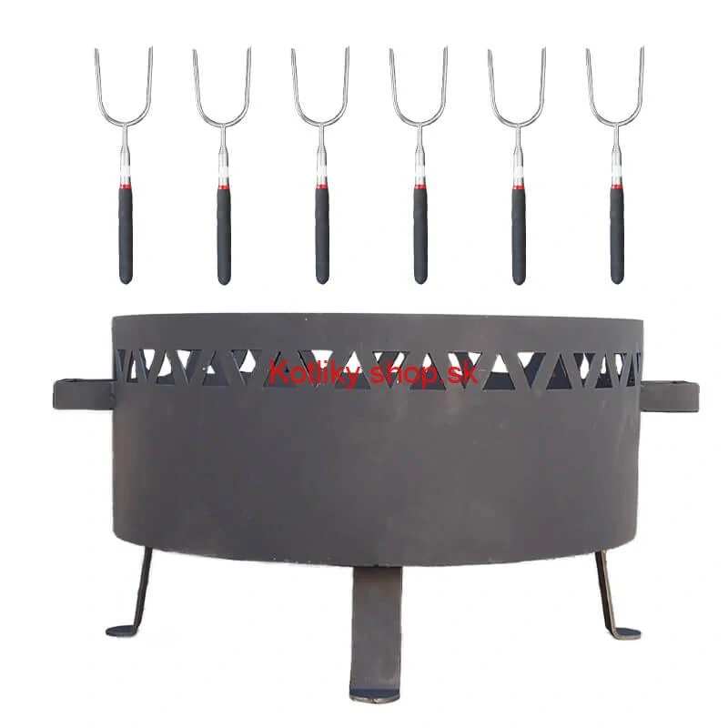 Prenosné ohnisko kov (1,5 mm) FIFO žiaruvzdorná farba PLUS 600 + Vidličky na opekanie teleskopické 6 ks