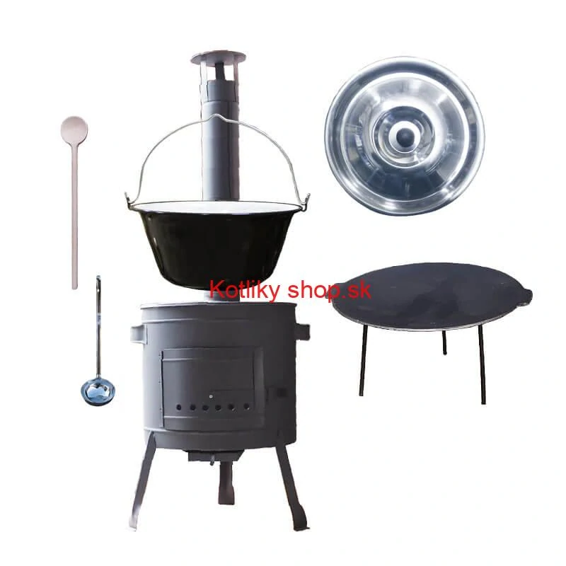 Smaltovaný kotlík 25 L + liatinová panvica 45 cm + nízka žiaruvzdorná kotlina 42 cm PLUS 600