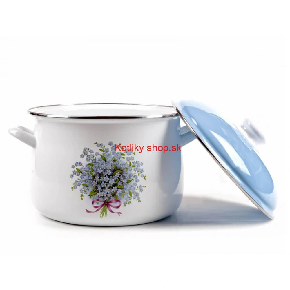 Smaltovaný hrniec s kvetinovým vzorom – Nezábudka 7,5 l + pokrievka