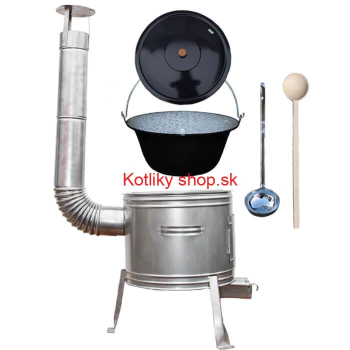 Smaltovaný kotlík 13 L (1,2 mm) + nerezová kotlina 36 cm + vareška a naberačka TOPLUX