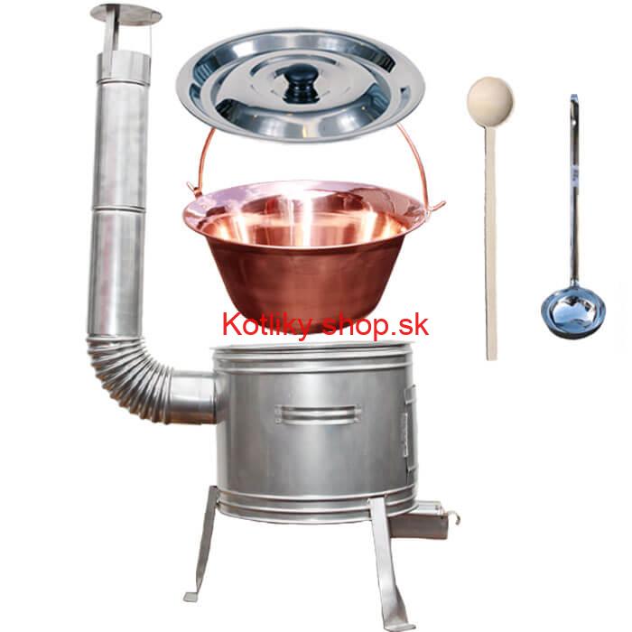 Medený kotlík 14 L (1,2 mm) + nerezová kotlina 36 cm + vareška a naberačka TOPLUX