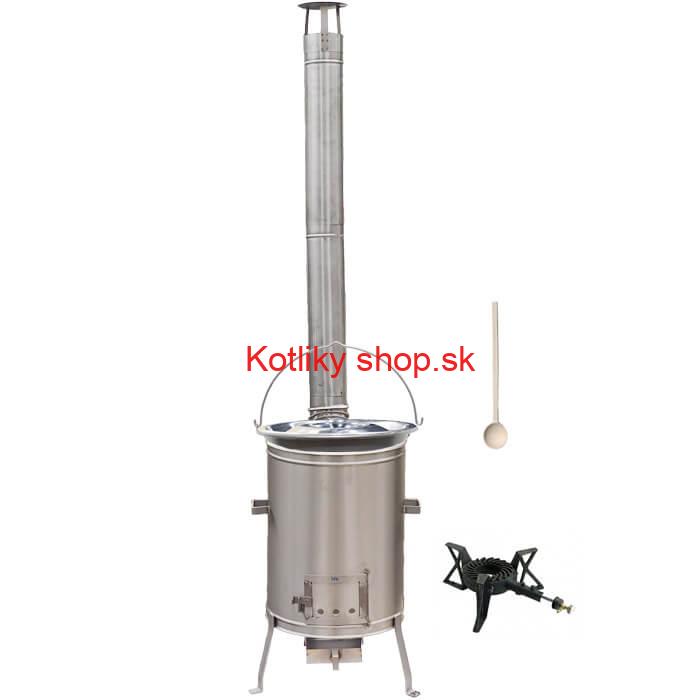 Nerezový kotlík 15 L (1,5 mm) + nerezová kotlina 36 cm + liatinový horák 7 kW, vareška LUX