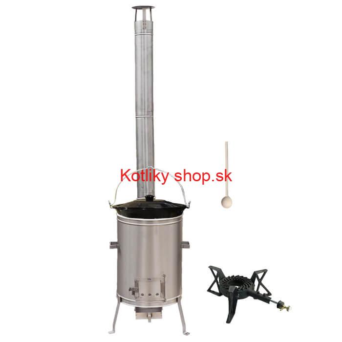 Smaltovaný kotlík 20 L (1,2 mm) + nerezová kotlina 42 cm + liatinový horák 7 kW, vareška LUX