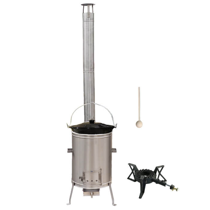Smaltovaný kotlík 22 L (1,2 mm) + nerezová kotlina 42 cm + liatinový horák 7 kW, vareška LUX