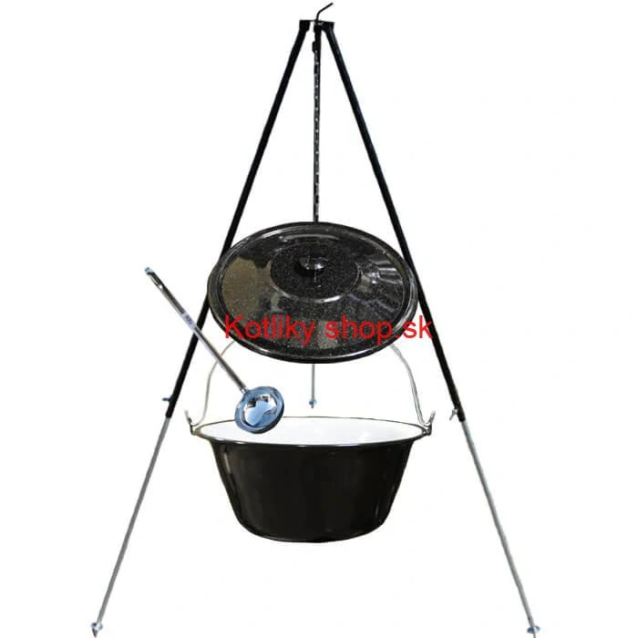Smaltovaný kotlík 30 L + pokrievka + teleskopická trojnožka 1,40 m
