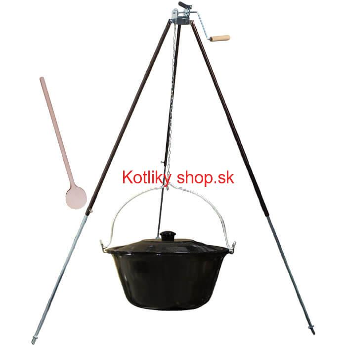 Smaltovaný kotlík 30 L (1,2 mm) + teleskopická trojnožka s poistnou kladkou + pokrievka