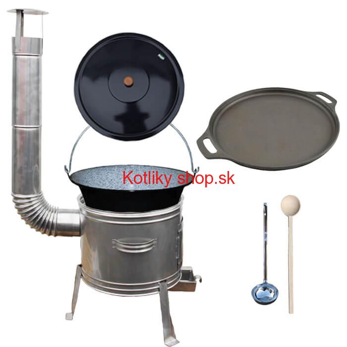 Smaltovaný kotlík 20 L + Liatinová panvica 43 cm + nerezová kotlina 42 cm TOPLUX