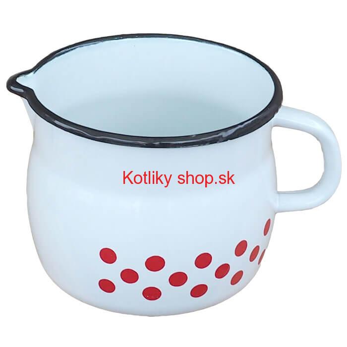 Smaltovaný hrnček s výlevkou 1 L baňatý - bodkovaný