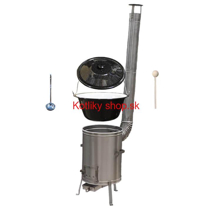 Smaltovaný kotlík 25 L (1,2 mm) + nerezová kotlina 42 cm LUX  + vareška a naberačka