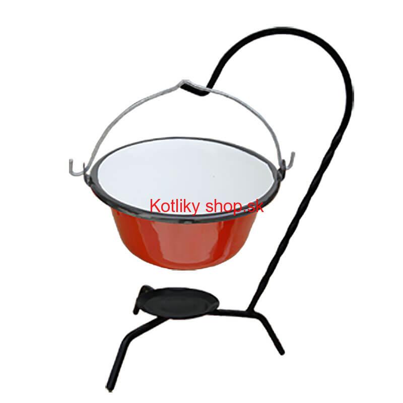 Servírovací kotlík na guláš smaltovaný červený 0,8 l + stojan