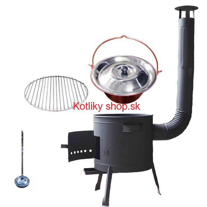 Medený kotlík 20 L (1,2 mm) + Nerezový rošt 45 cm + nízka žiaruvzdorná kotlina 42 cm PLUS 600