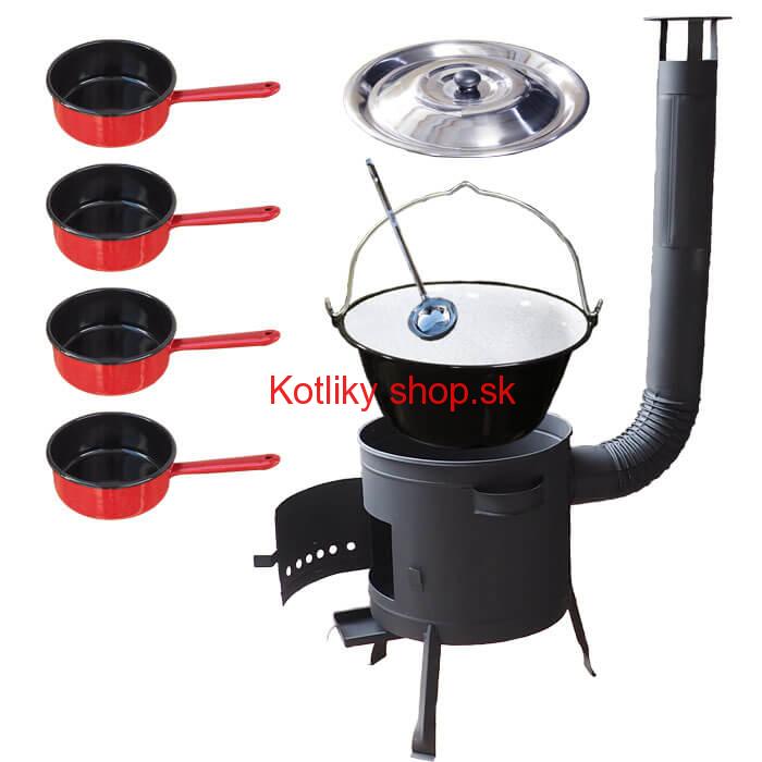 Smaltovaný kotlík 30 L + smaltované rajnice 4 ks + nízka žiaruvzdorná kotlina 45 cm PLUS 600