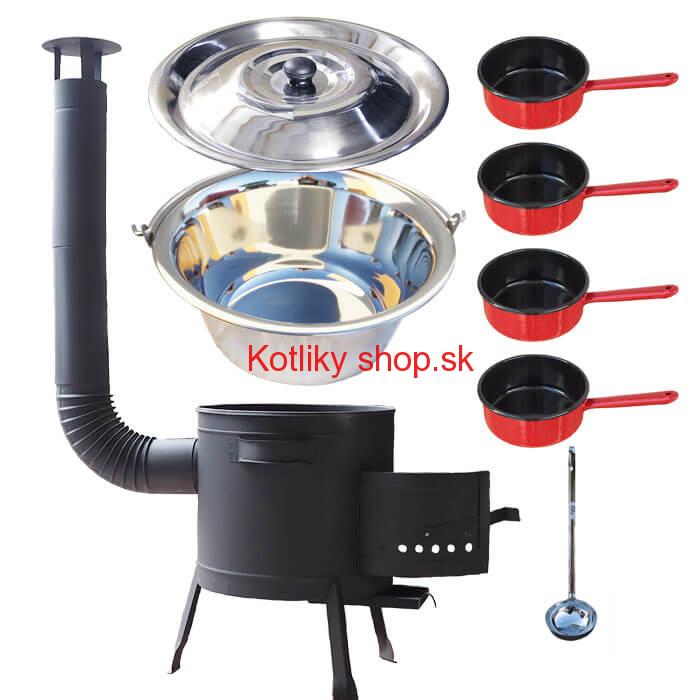 Nerezový kotlík 22 L (0,8 mm) INOX + smaltované rajnice 4 ks + nízka žiaruvzdorná kotlina 42 cm PLUS 600