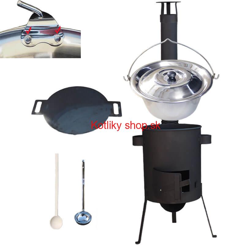 Nerezový kotlík 22 L (0,8 mm) INOX + železná panvica 44 cm UNI + kotlina 42 cm PLUS 600 4 MM