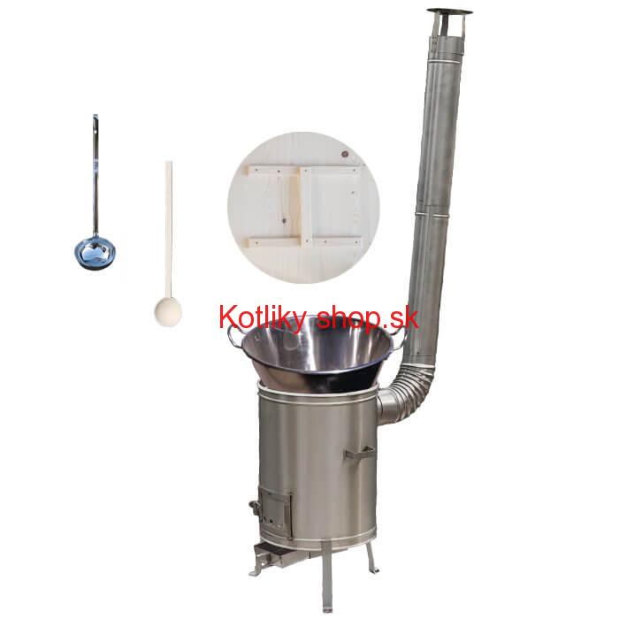 Zabíjačkový nerezový kotol 100 L + nerezová kotlina 60 cm + vareška a naberačka