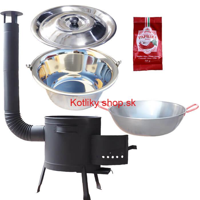Nerezový kotlík 22 L (0,8 mm) INOX + Panvica PAELLA (WOK) 45 cm + sladká paprika 50 g + nízka kotlina 42 PLUS 600