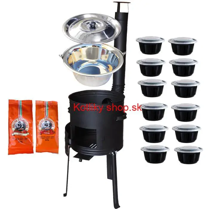 Nerezový kotlík 22 L (0,8 mm) INOX + žiaruvzdorná kotlina 42 cm Plus 700 + misky 12 ks + 2 x korenie na guláš 100 g