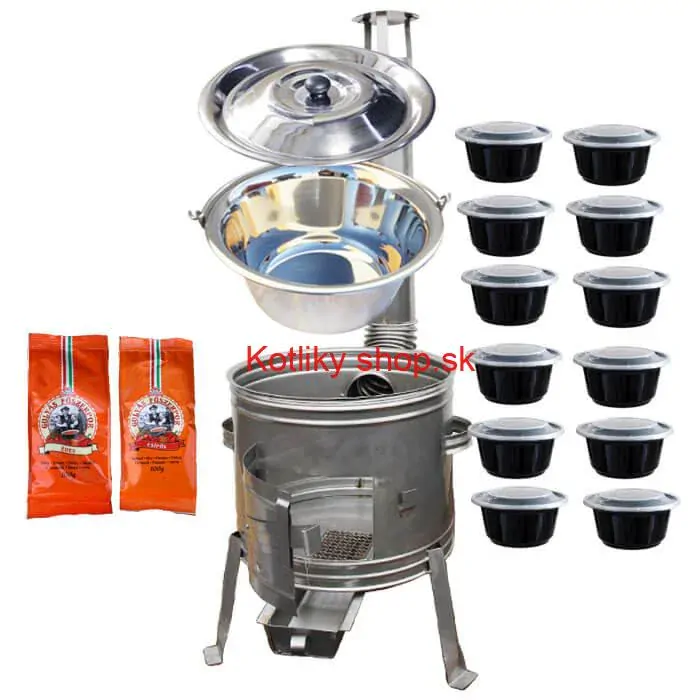 Nerezový kotlík 22 L (0,8 mm) INOX + nerezová kotlina 42 cm TOPLUX + misky 12 ks + 2 x korenie na guláš 100 g