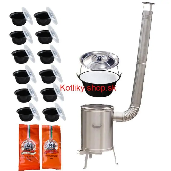 Smaltovaný kotlík 22 L (1,2 mm) + nerezová kotlina 42 cm LUX + misky 12 ks + 2 x korenie na guláš 100 g