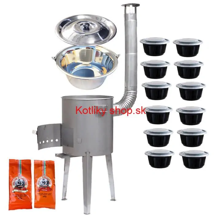 Nerezový kotlík 22 L (0,8 mm) INOX + nerezová kotlina 42 cm LUXUS + misky 12 ks + 2 x korenie na guláš 100 g