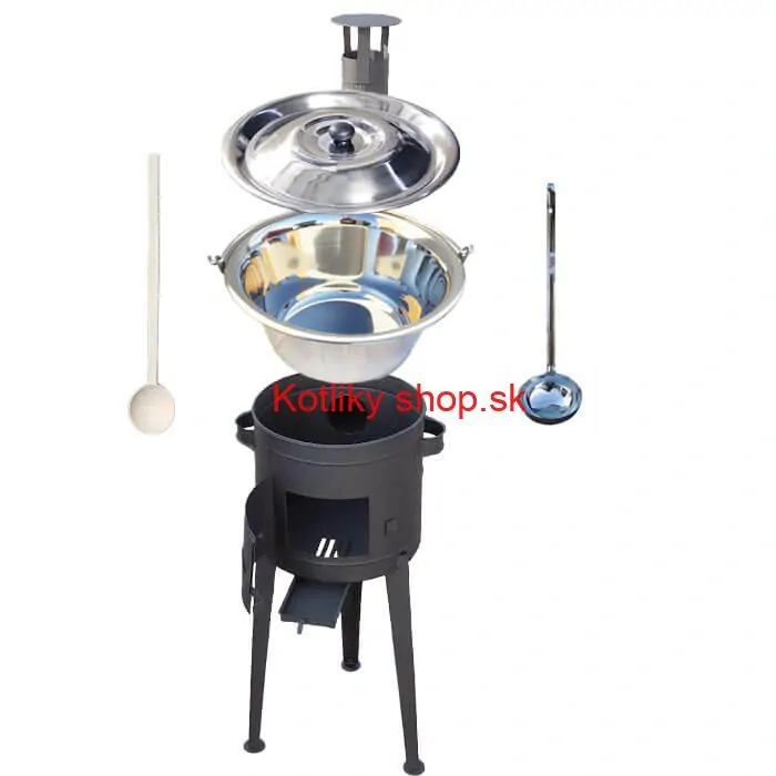 Nerezový kotlík 20 L (1,2 mm) INOX + vysoká žiaruvzdorná kotlina (1,5 mm) HODO 42 cm PLUS 600 + vareška + naberačka