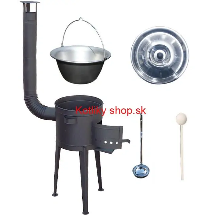 Nerezový kotlík 20 L (1,5 mm) + vysoká žiaruvzdorná kotlina (1,5 mm) HODO 42 cm PLUS 600 + vareška + naberačka