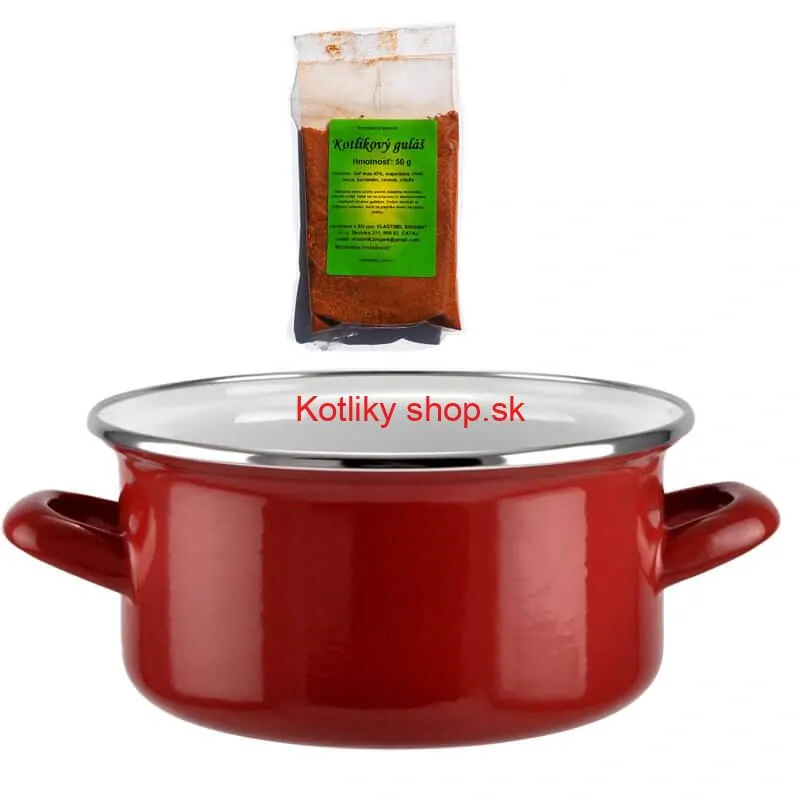 Smaltovaný kastról s pokrievkou 2 L červený + pikantná zmes korenia 50 g Kotlíkový guláš