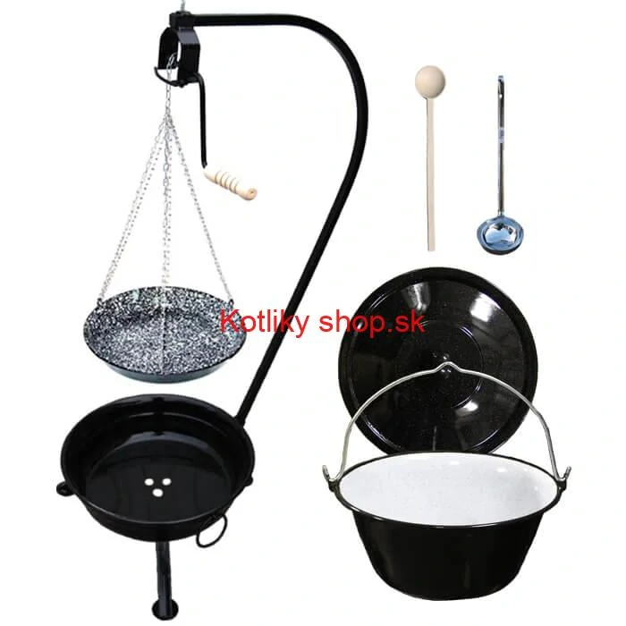 Smaltovaný kotlík 30 L (1,2 mm) + smaltovaná panvica + prenosné ohnisko