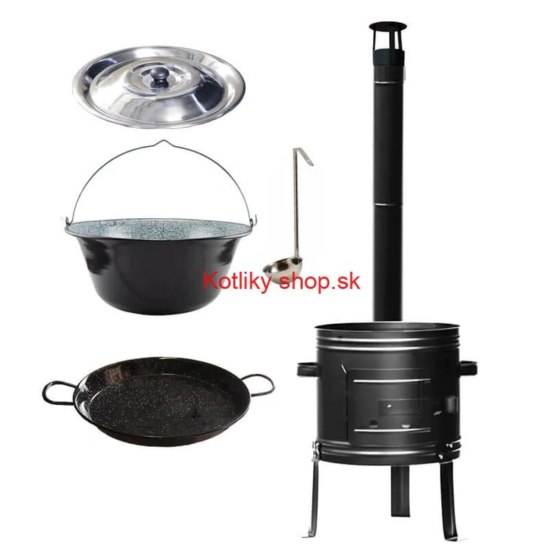 Smaltovaný kotlík 22 L + kovová kotlina + smaltovaná panvica 46 cm Paella