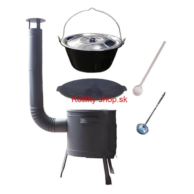 Smaltovaný kotlík 30 L + liatinová panvica 45 cm + nízka žiaruvzdorná kotlina 42 cm PLUS 600