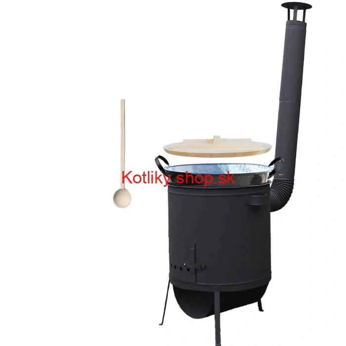 Zabíjačkový smaltovaný kotol 100 L, žiaruvzdorná kotlina 42 PLUS 600 4 MM, drevená pokrievka + vareška