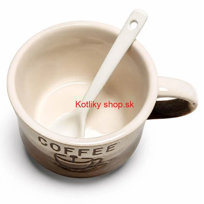 Keramický pohár na kávu 150 ml COFFEE s lyžičkou 1 ks