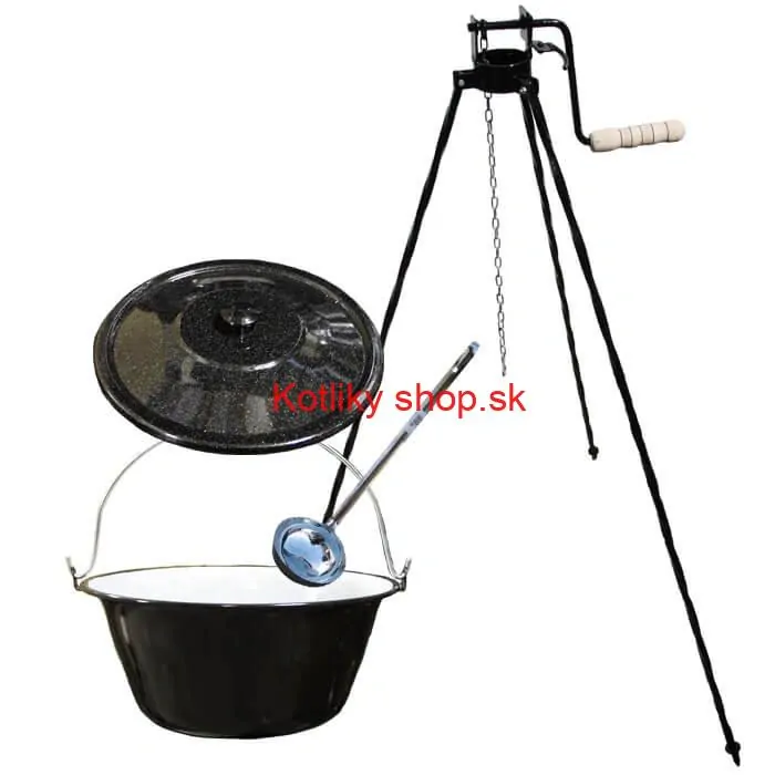 Smaltovaný kotlík 30 L + pokrievka + stojan s kladkou VAR