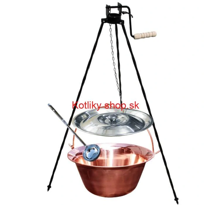 Medený kotlík 10 L (1,2 mm) + pokrievka + stojan s kladkou VAR