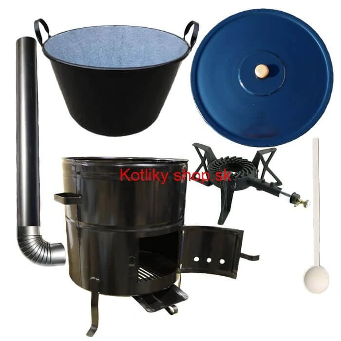 Zabíjačkový smaltovaný kotol 50 L + kovová kotlina 50 cm + horák 7 kW + dymovod