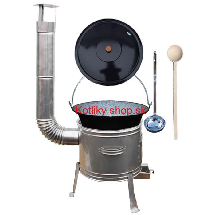 Smaltovaný kotlík 25 L (1,2 mm) + nerezová kotlina 42 cm + vareška a naberačka TOPLUX