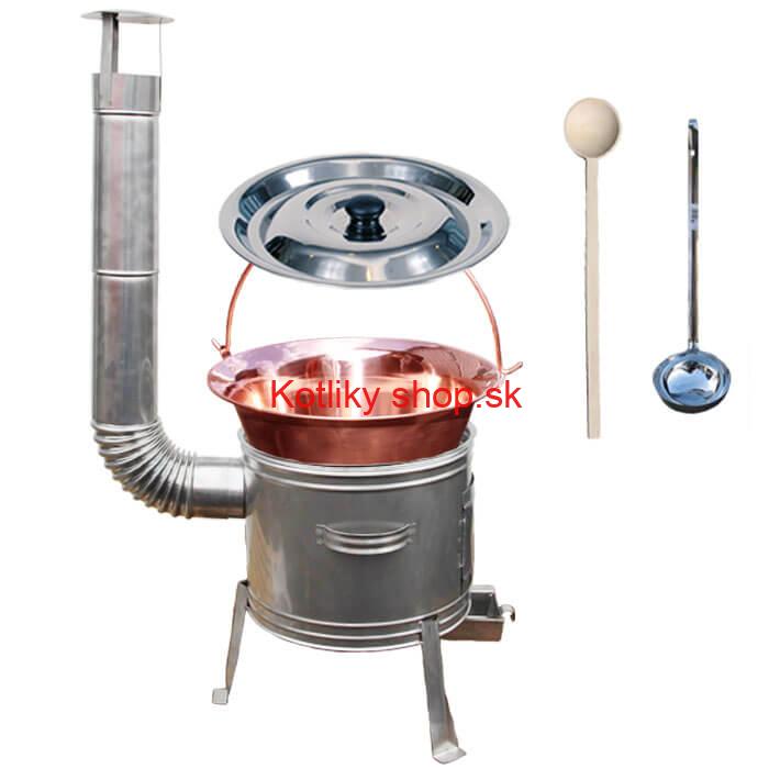 Medený kotlík 20 L (1,2 mm) + nerezová kotlina 39 cm + vareška a naberačka TOPLUX