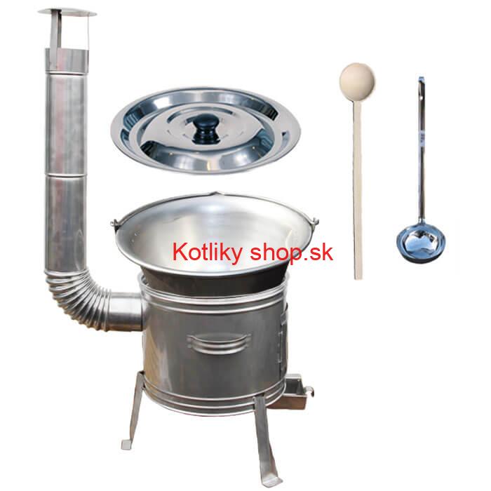 Nerezový kotlík 15 L (1,5 mm) + nerezová kotlina 36 cm + vareška a naberačka TOPLUX