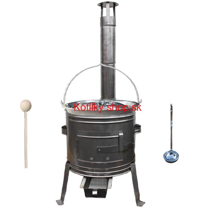 Železný kotlík 30 L (0,75 mm) + nerezová kotlina 45 cm + vareška a naberačka TOPLUX